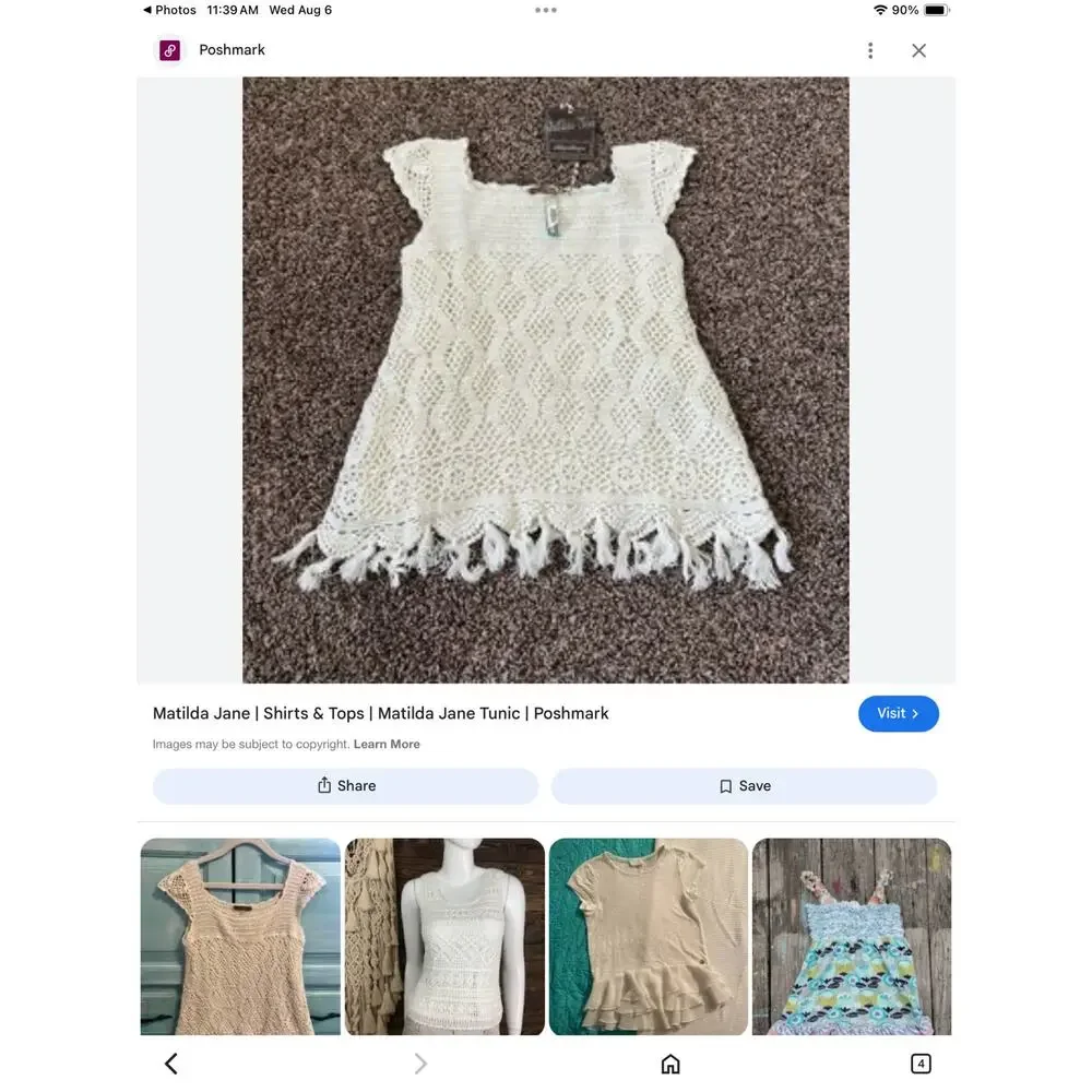 Matilda Jane You and Me Girls Crochet Boho Grace Top Minimalist Ivory Cream SZ 6